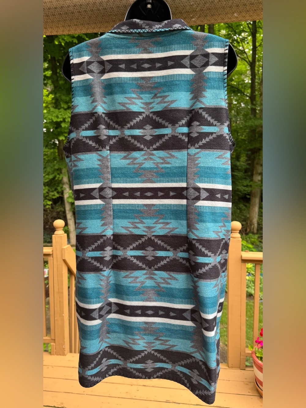 Turquoise Aztec-Pattern Button-Down Vest - Picture 7 of 13